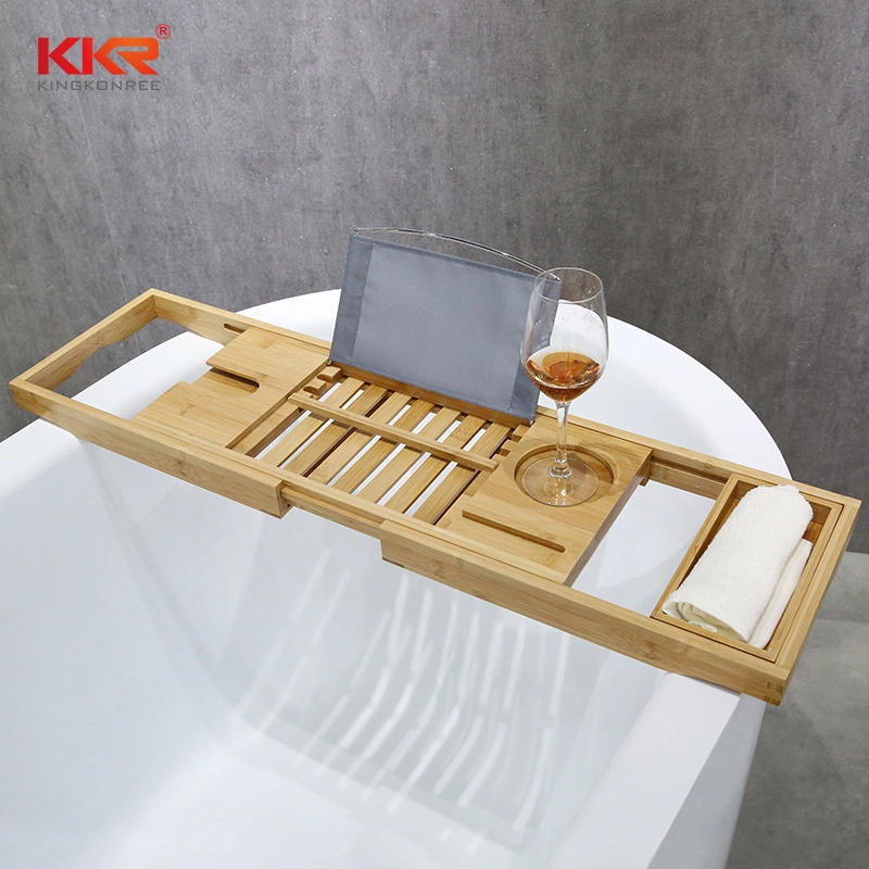 Removable Boards Bamboo Bath Organizer Bathtub Caddy Tray with Wine Glass Holder