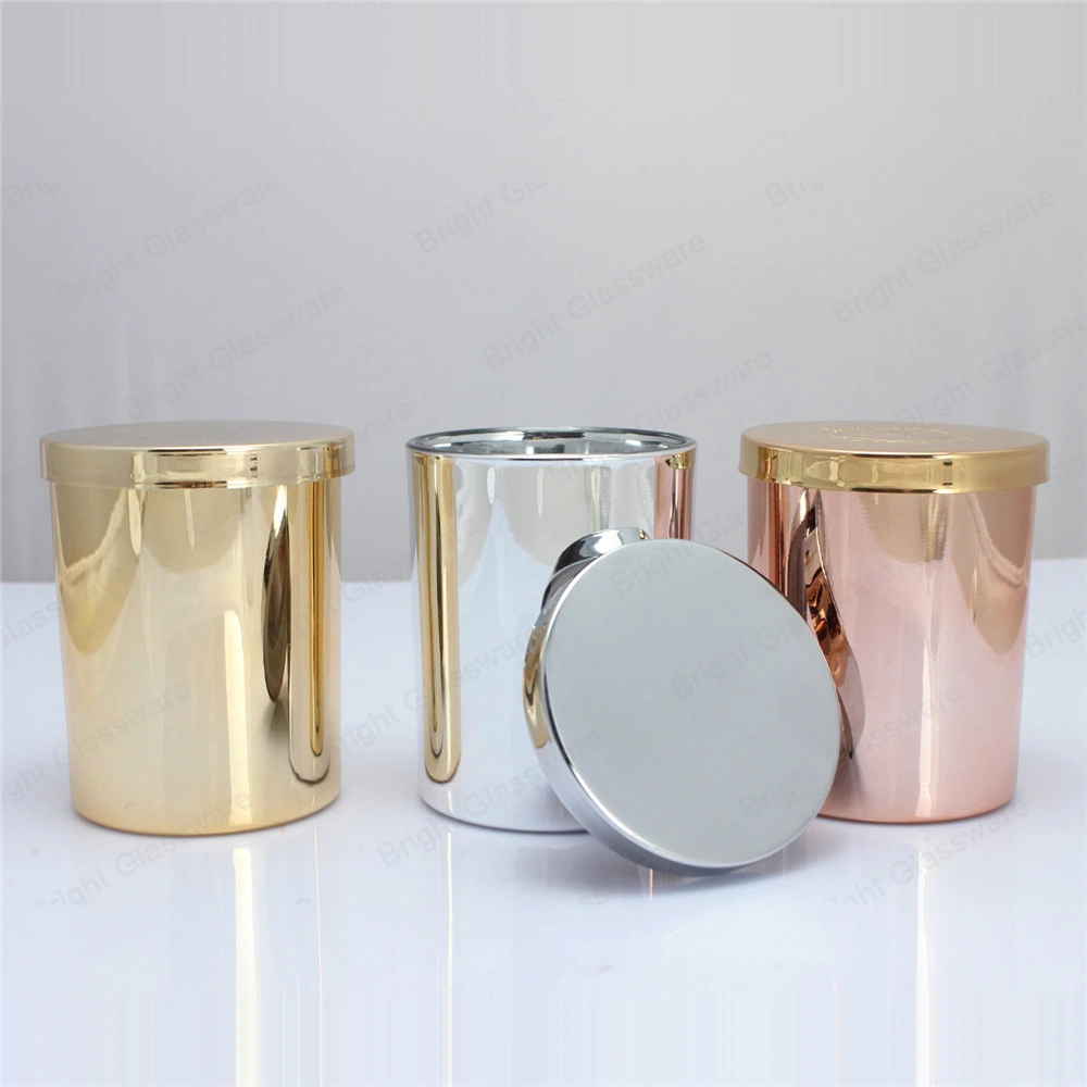 Luxury Silver Gold Rose Gold Glass Candle Jar with Metal Lid