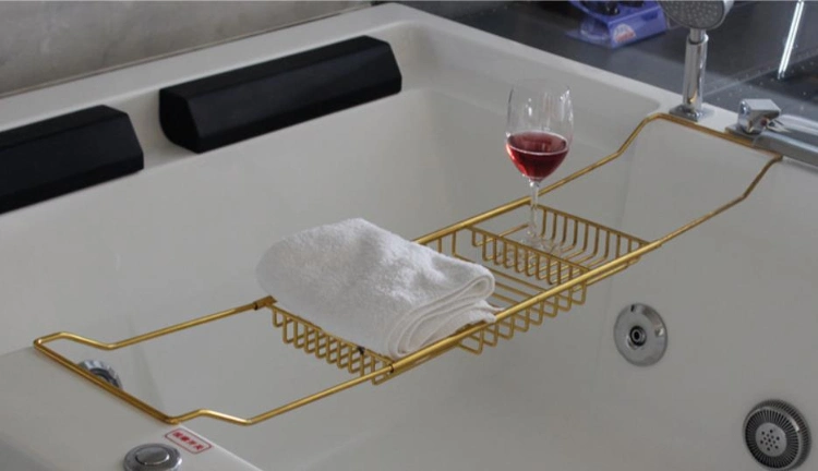 Stainless Steel Adjustable Bath Caddy Gold Wire Basket Shelf Bathroom Accessories