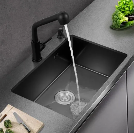 New Black Nano Thickened 304 Stainless Steel Handmade Washing Dish Undermount Kitchen Single Sink Basin Sink