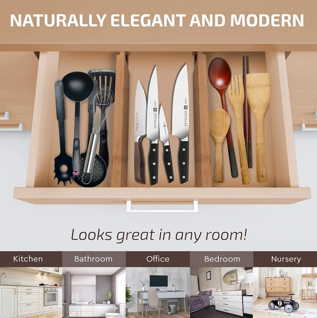 Modern Design Expandable Organizer Kitchen Bamboo Adjustable Drawer Divider