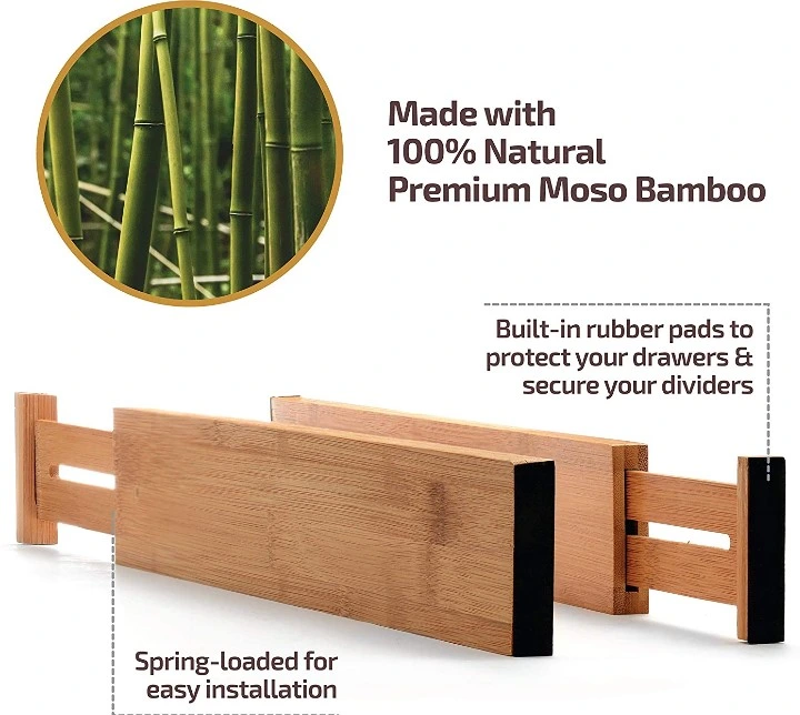 100% Bamboo Natural Drawer Organizers Dividers