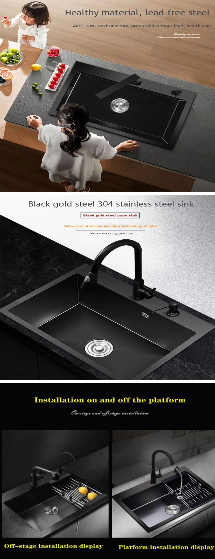 304 Stainless Steel Kitchen Sink Faucet Handmade Sink Press Sink Frameless Shower Commercial Kitchen Equipment