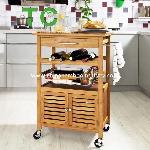 Chinese Factory Bamboo Kitchen Trolley Cart Rolling Kitchen Storage Cabinet Kitchentrolley Cart Kitchen Cabinet