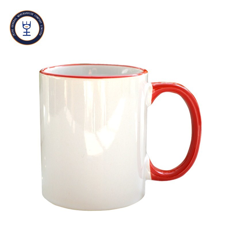 Factory Supply White Coated Rim and Handle Color Ceramic Mug for Sublimation