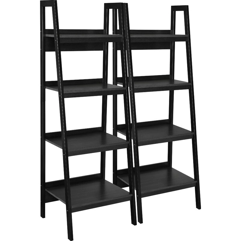 Home Furniture Black 4-Tier Office Wall Ladder Bookcase Shelf for Living Office Room