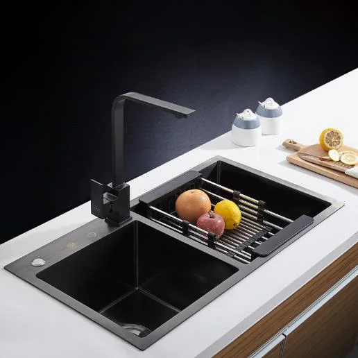 New Black Nano Thickened 304 Stainless Steel Handmade Washing Dish Undermount Kitchen Single Sink Basin Sink