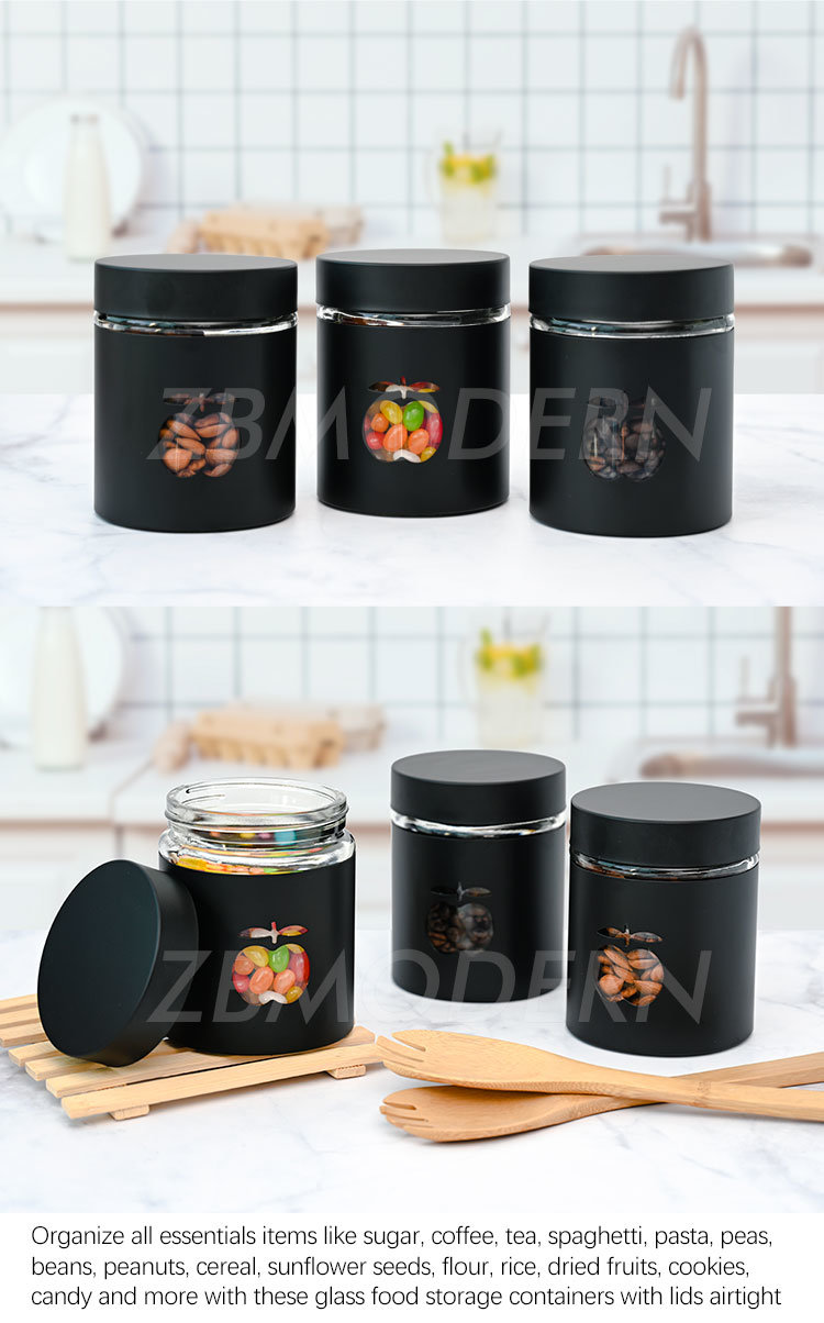 Black Stainless Steel Canister Set for Kitchen Counter with Glass Window Airtight Lid Food Storage Containers with Lids Airtight