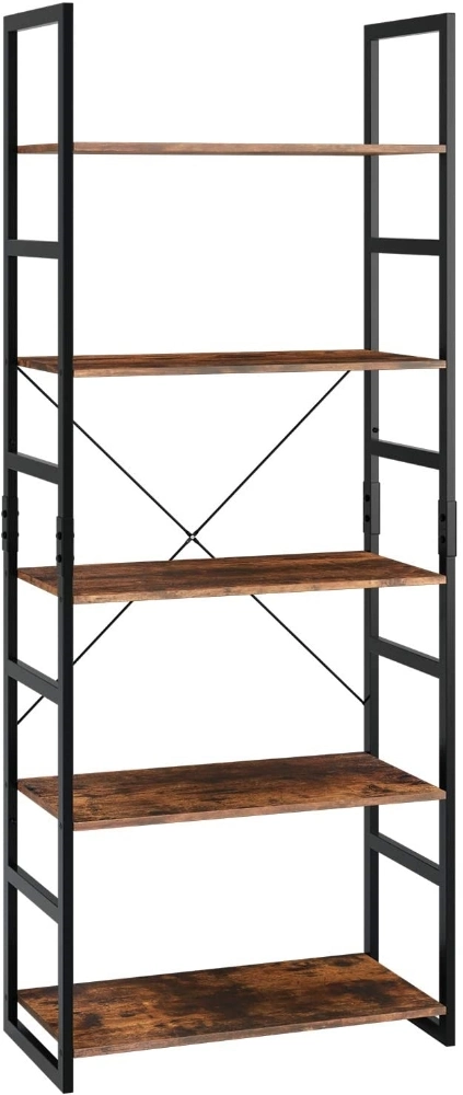 Shelf Rack Bookcase with 5 Levels High Shelf Storage Plant Rack Balcony Rack Bathroom Shelf, Made of Metal and Wood, Vintage, Industrial, Black
