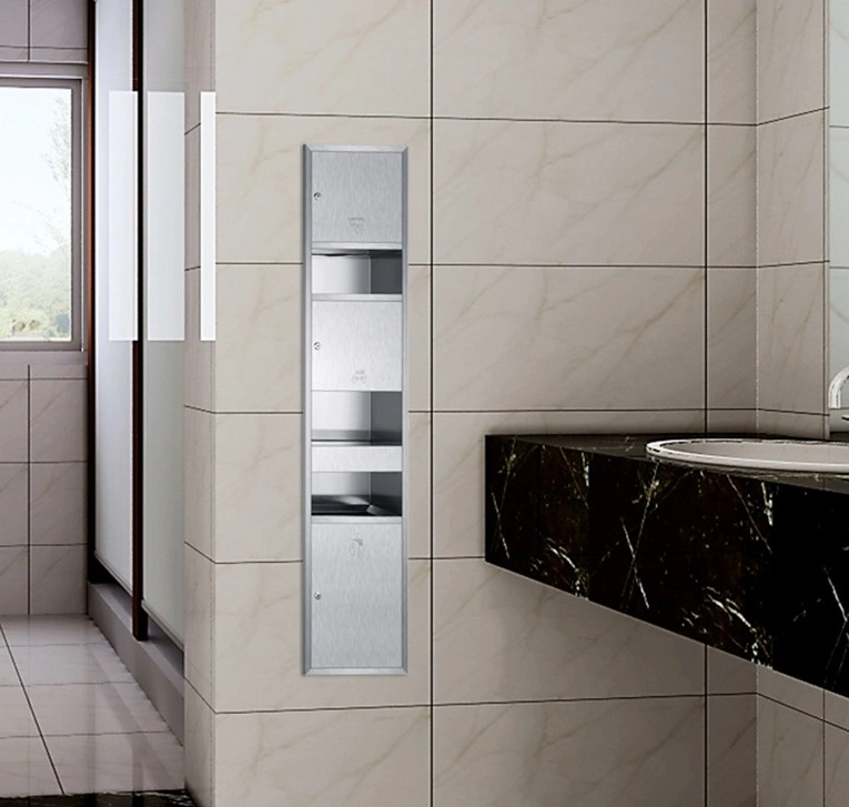 304 Stainless Steel Shopping Mall Bathroom Toilet Tissue Holder Paper Towel Dispenser with Dust Bin