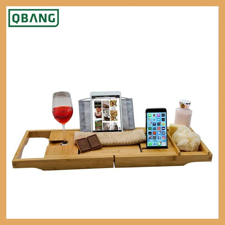 Bathtub Caddy Tray Bamboo Tray with Extending Sides, Mug Wineglass Smartphone Holder, Book iPad Tablet Holder