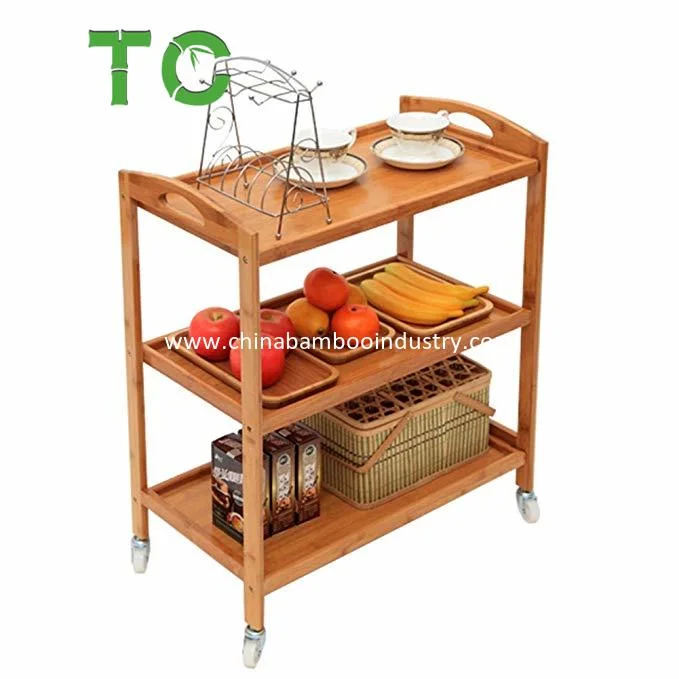 3-Tier Bamboo Kitchen Trolley Kitchen Storage Serving Cart