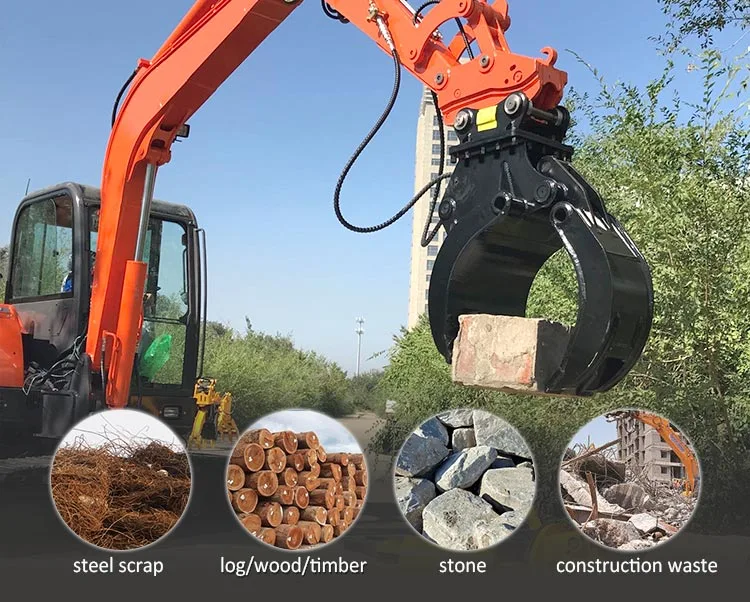 Jiangtu Hydraulic Wood Stone Rock Grapple Log Grab for 3t - 30t Excavator