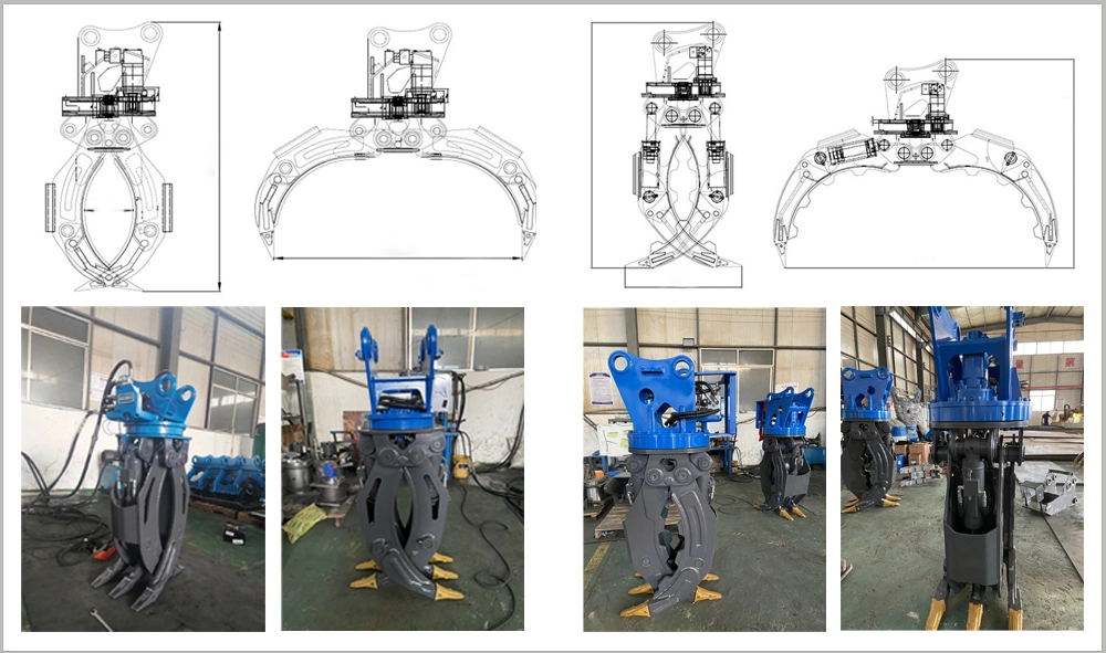 Double-Cylinder Hydraulic Steel Grab Hydraulic Stone Grapple for Excavator Attachment