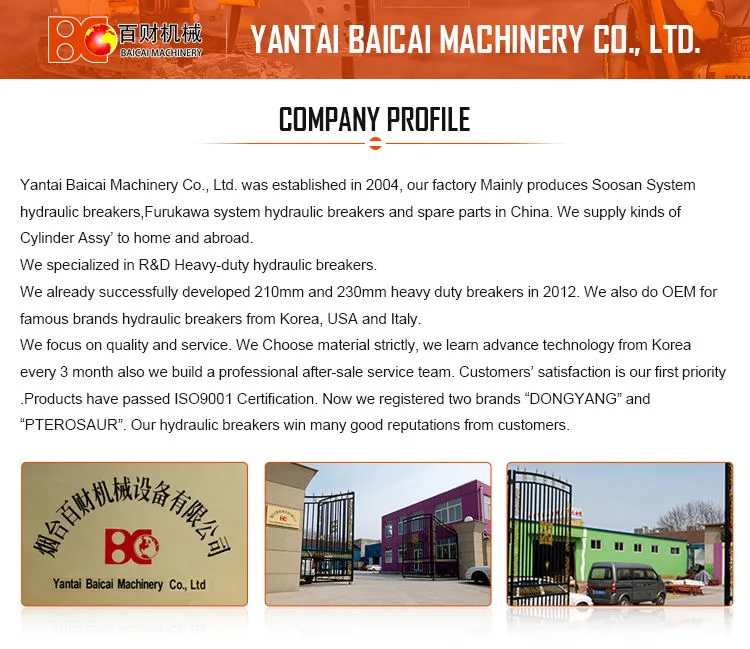 Yantai Baicai Ylb1000 Hydraulic Jack Hammer Soosan Sb50 Concrete Rock Breaker for Excavator