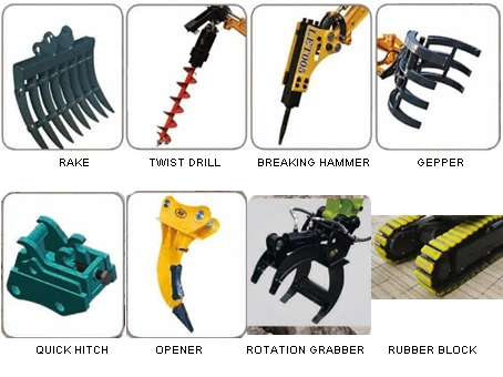 Mini Bagger Excavator with Hammer, Auger, Grapple for Cheap Hydraulic Crawler Rubber Tracked Small Excavator