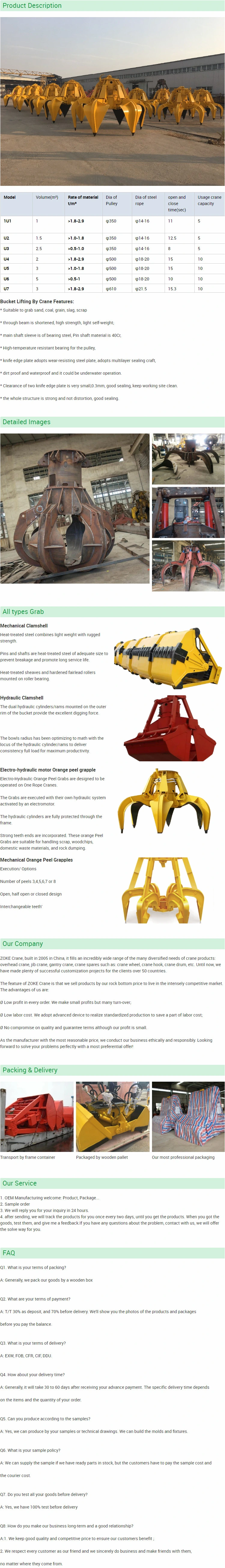 High Quality Light Weight Grab Material Electro-Hydraulic Grab