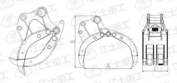Jiangtu Hydraulic Wood Stone Rock Grapple Log Grab for 3t - 30t Excavator