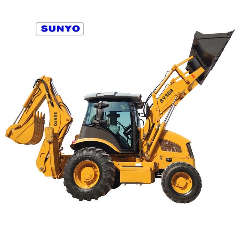 Sunyo Sy388 Backhoe Loader with 75kw Engine, Breaker Pipe, Four Wheel Drive Mini Loader