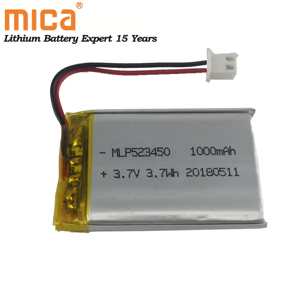 CB Certificated Lipo 3.7V 1000mAh Lithium Battery 523450 for Fishing Lights Bluetooth Headset