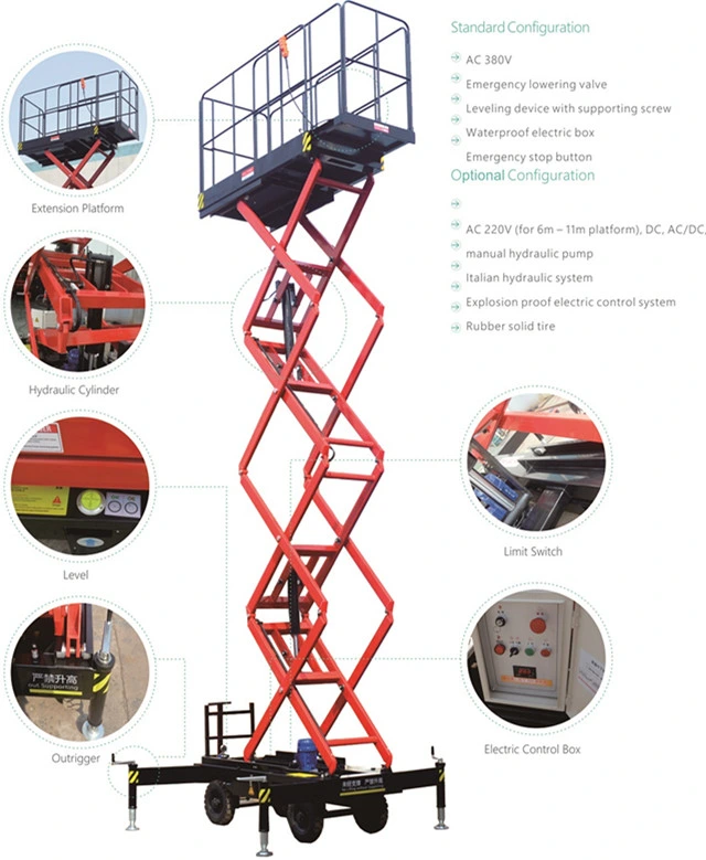 12m 450kg Hydraulic Lifting Platform Industrial Electric Shear Fork Lift Factory in China