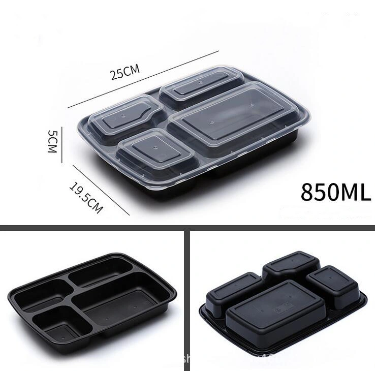 Food Packaging Containers Plastic PP Disposable Box Bento Lunch Takeaway Microwavable Container 4 Compartment