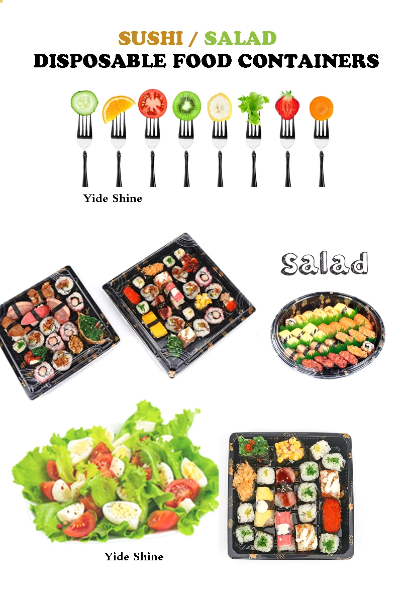 Hot Sale Custom Take Away Packaging Disposable Plastic Sushi Salad Tray with Lid, Food Container