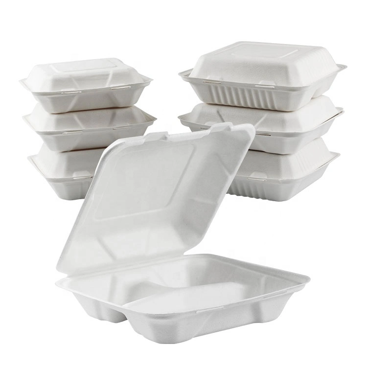 Biodegradable Disposable Take Away out Fast Food Packaging Container 8inch Sugarcane Clameshell Food Container