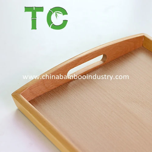 Wholesale Solid Beech Wood Serving Tray Cutlery Tray Food Coffee Serving Tray with Handle Breakfast Tray