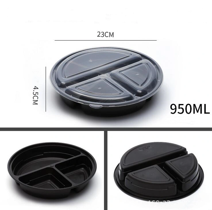 Round Shape PP Microwave Disposable Black Color Plastic Food Container with Lid