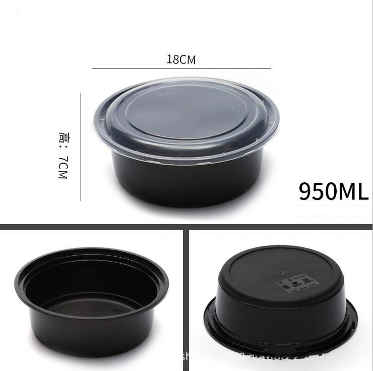 Round Shape PP Microwave Disposable Black Color Plastic Food Container with Lid