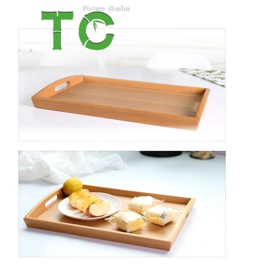 Wholesale Solid Beech Wood Serving Tray Cutlery Tray Food Coffee Serving Tray with Handle Breakfast Tray