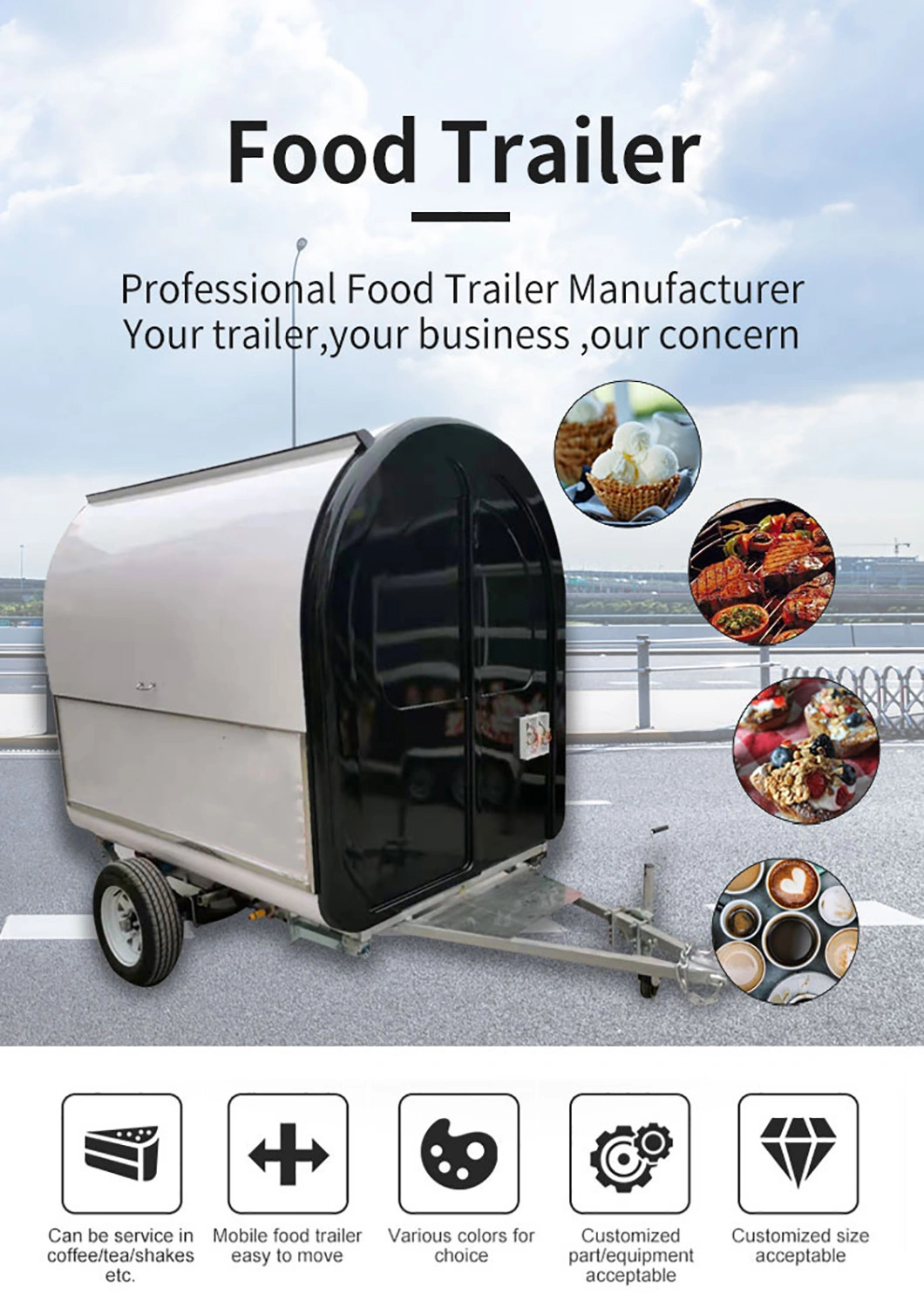 Snack Mobile Fast Food Cart with Coffee Machine and Mobile Food Trailer with Kitchen