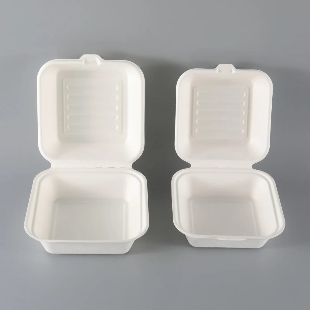 Sugarcane Pulp Disposable Hamburger Packaging Box for Fast Food Packaging 6 Inch Food Container