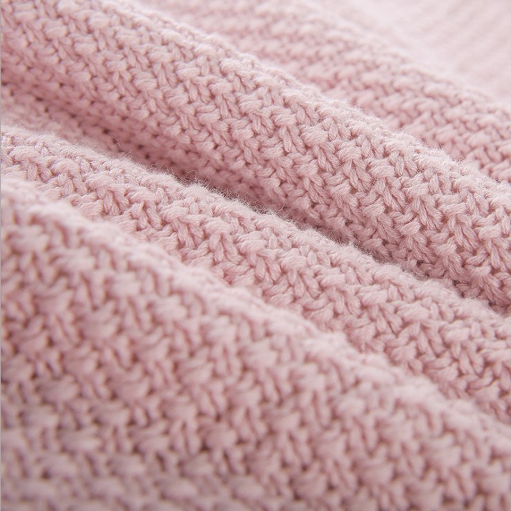 European Style Cotton Weaving Knitted Pink Throw Blanket for Sofa