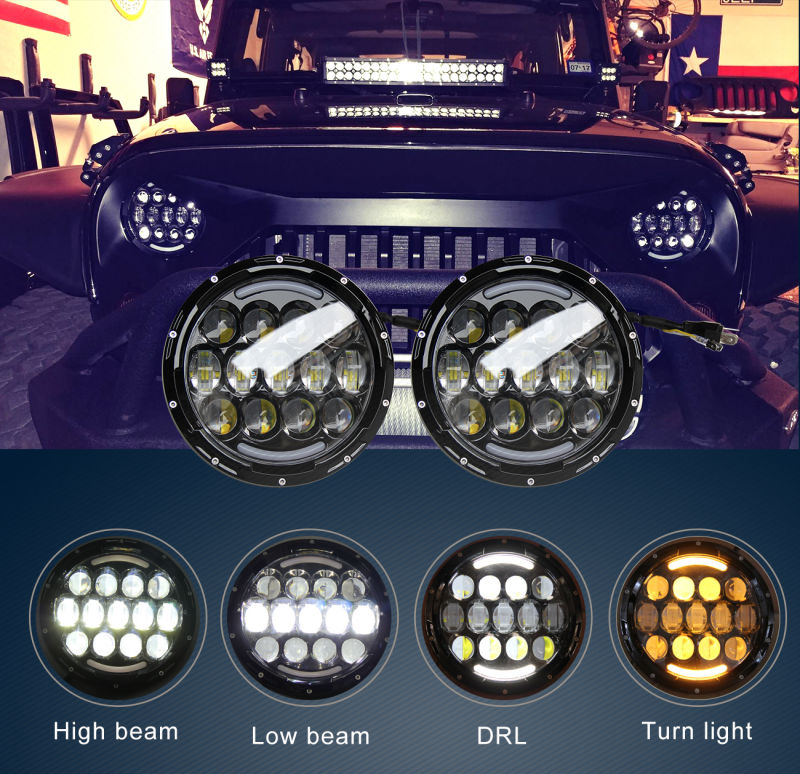 Wholesale Auto Lighting System 12V/24V Hi/Low Beam Dual Color Offroad Round 7 Inch LED Headlight