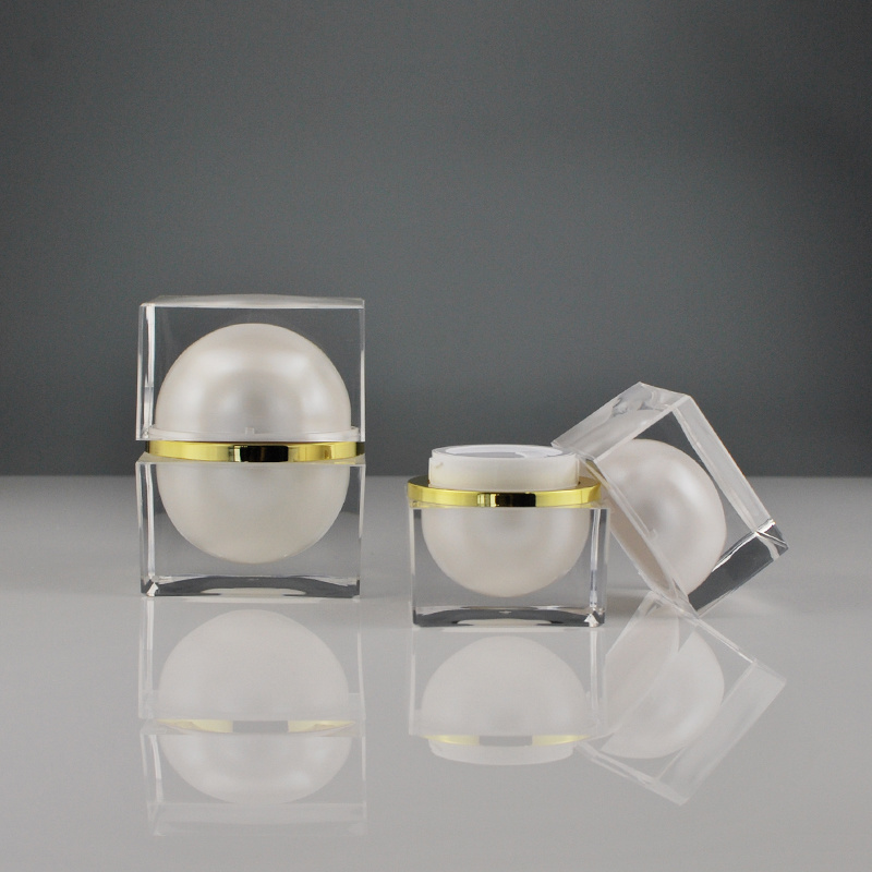 New 5/15/30/50g Pearl White Square Acrylic Waist Cosmetic Cream Jar (PPC-NEW-113)