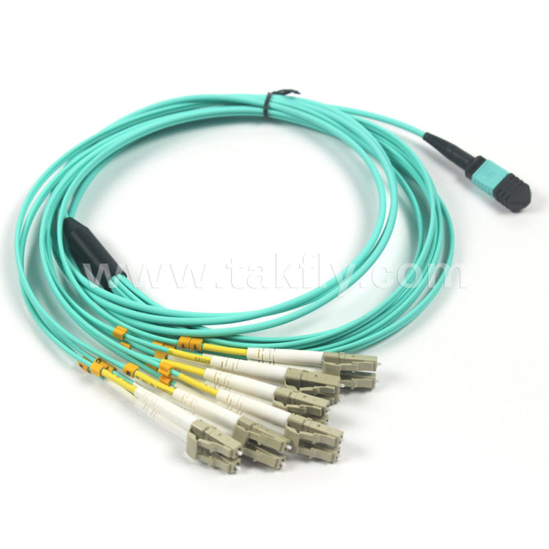 MPO to LC Om3 50/125 Multimode 12 Fiber Breakout Trunk Cable