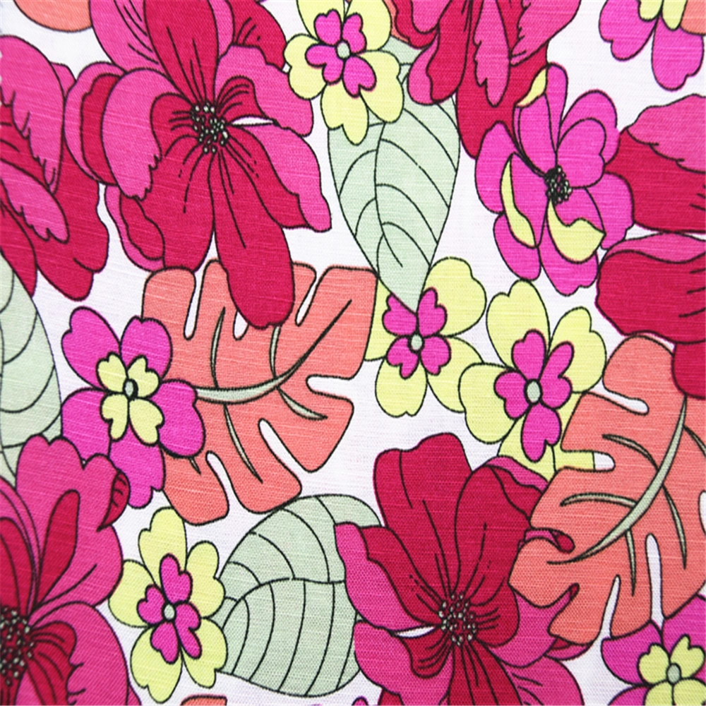 Floral Printed Linen / Viscose Plain Weave Fabric