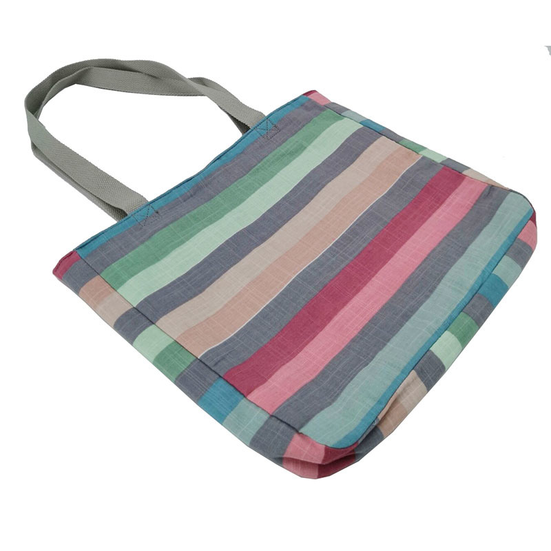 Stripe Leisure Cotton Tote Bag with Cotton Webbing Handle