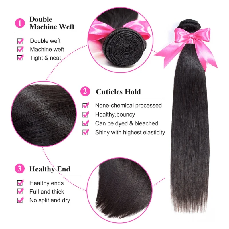 Brazilian Straight Hair Bundles with Frontal 3 Bundles Human Hair Weave Bundles with Frontal Hair Extensions