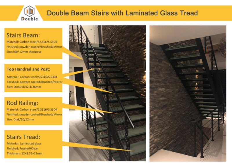 Indoor Staircase with Glass Tread and Double Stairs Beam