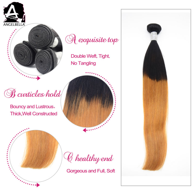 Angelbella Silk Straight Hair Weave Two Tones 1b#-30# Brazilian Human Hair Weave for Party