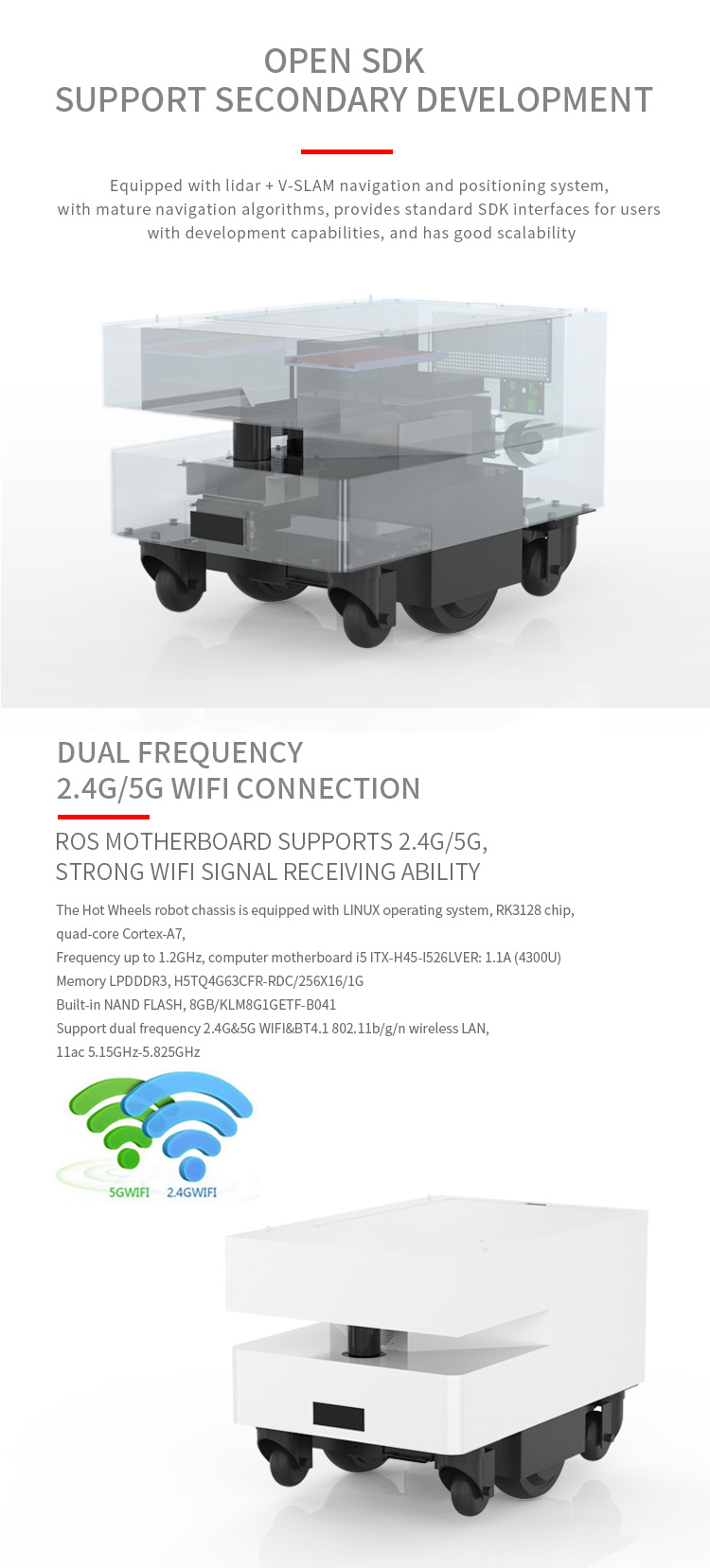 Agv 4WD Robot Chassis Open Software Development Kit Automatic Navigation Automatic Return Charging Load 60kg Agv Robot Chassis