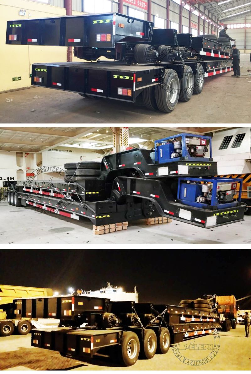 3 Axles Heavy Duty 80 Tons Hydraulic Heavy Duty Machine Transport Used Gooseneck Detachable Low Flatbed Tractor Towed Trailer