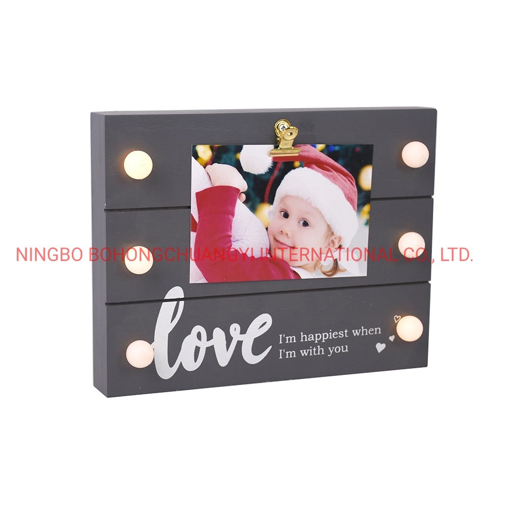 New Design Wooden Clip Photo Frame with LED Light