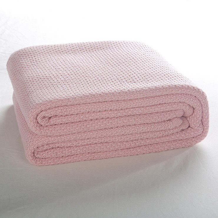 European Style Cotton Weaving Knitted Pink Throw Blanket for Sofa