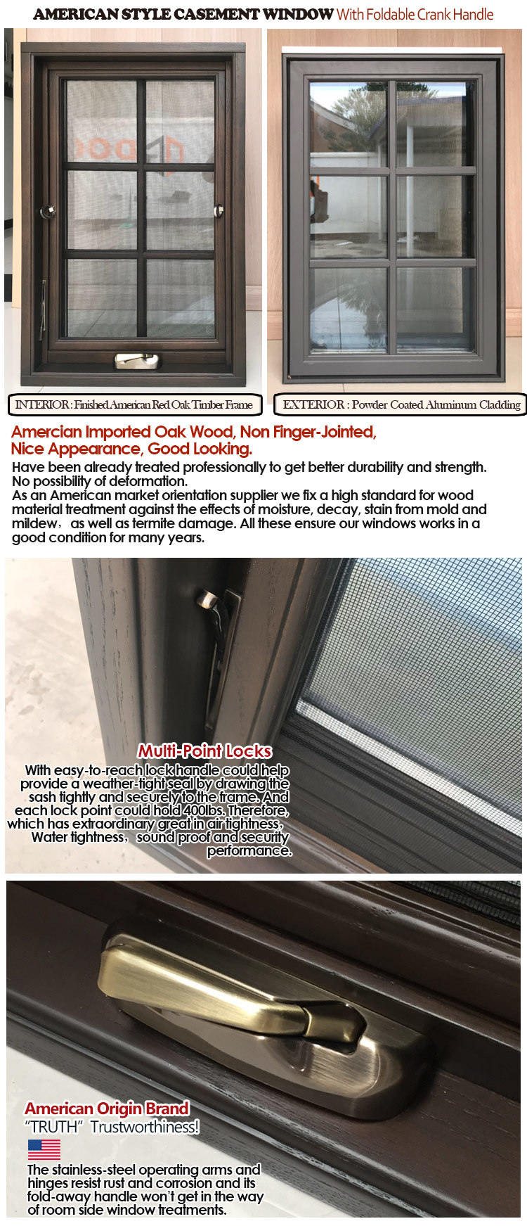American Style Hand-Cranked Window with Truth Crank Handle for Kitchen Window