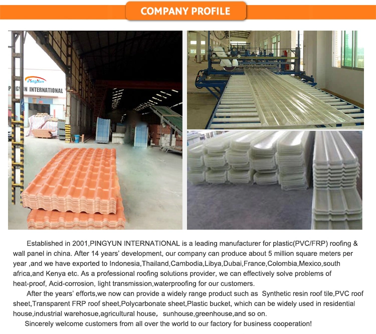 Heat Insulated Corrosion Resistance Plastic PVC Roof Tile UPVC Roofing Sheet