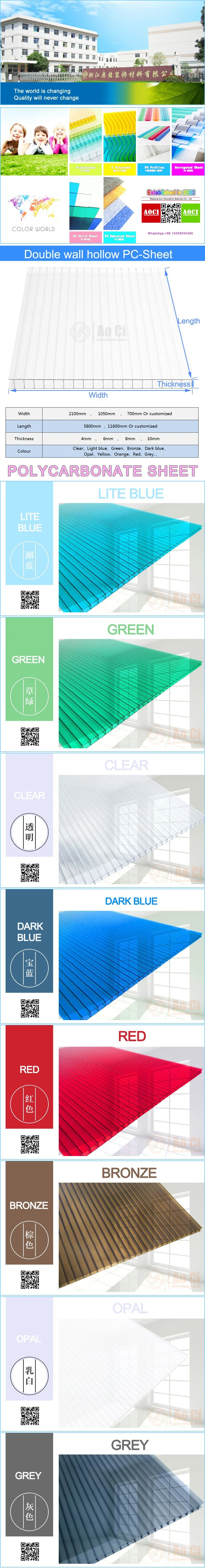 UV-Coated High Quality Bayer Two-Layer Hollow Sheet Polycarbonate Roofing Sheet